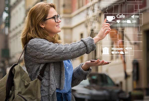 Woman interacting with augmented reality